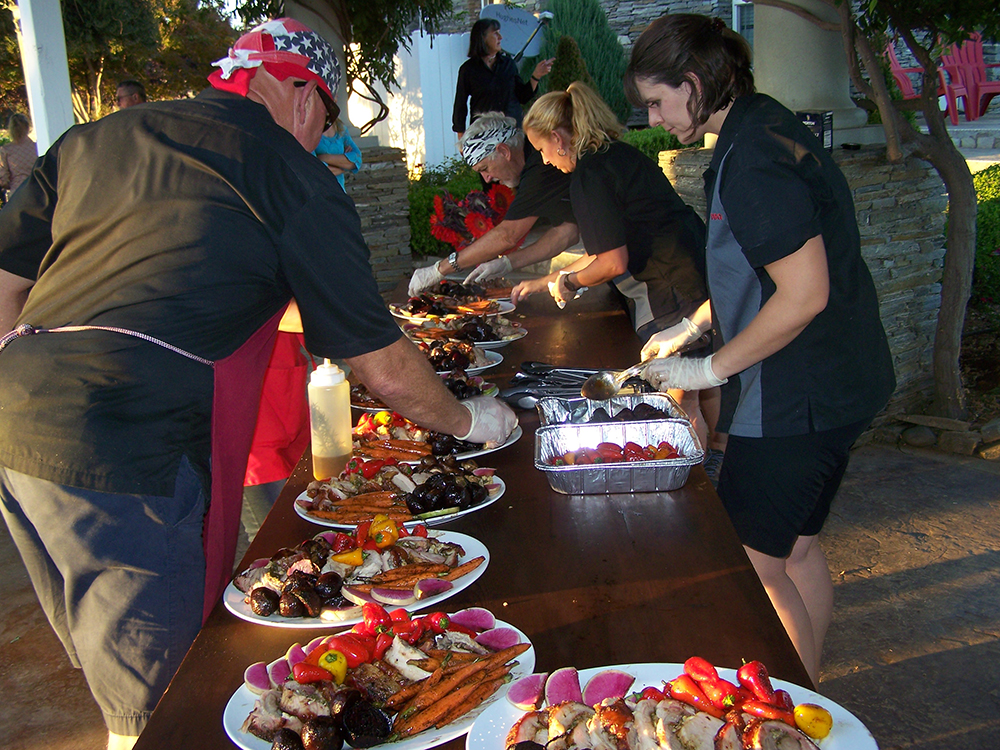 People around catering table